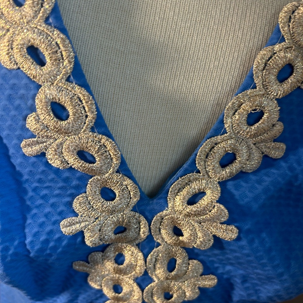 Lilly Pulitizer Blue Dress with Gold Embroidery Size 6 - Picture 7 of 7